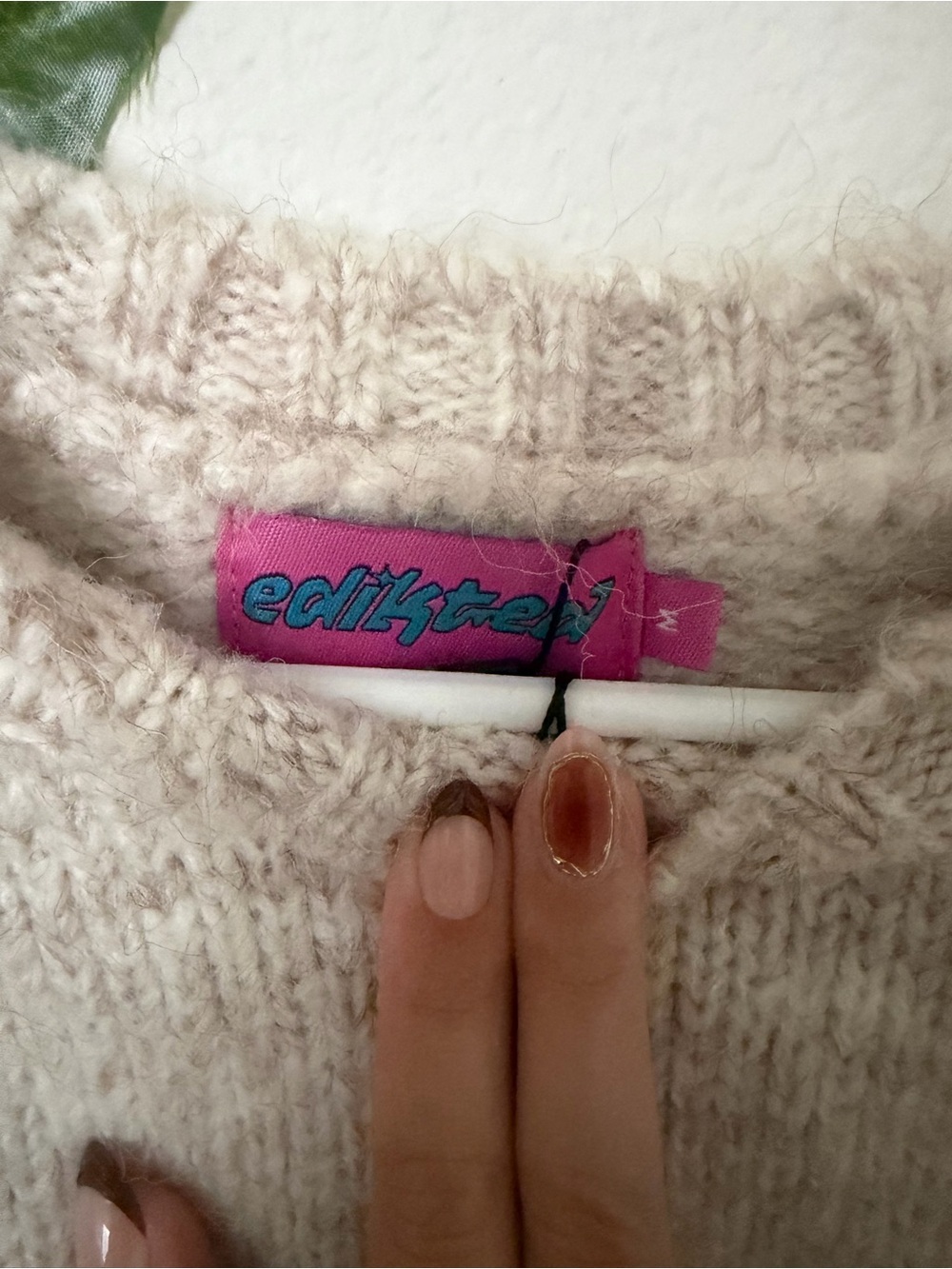 Cozy Cream Knit Sweater with Greece Flag Detail - Picture 3 of 5